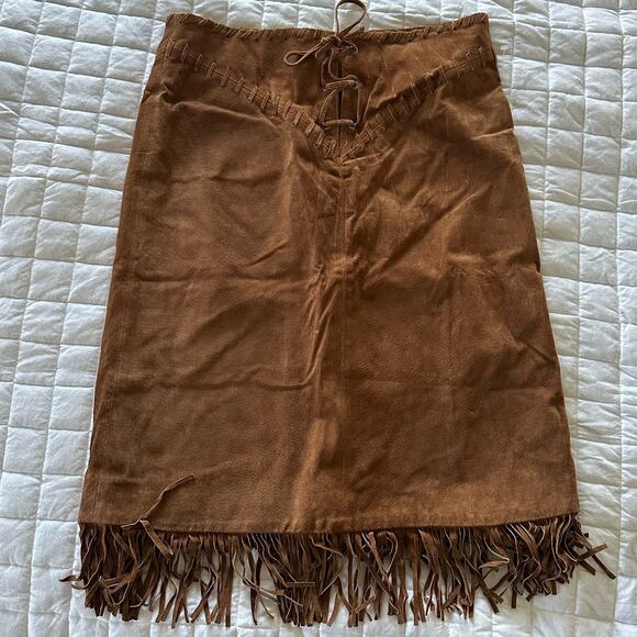 New THE KEENAN LEATHER CO Womens Skirt Suede 100% Leather Fringe Western 40 US 8 - Picture 2 of 15